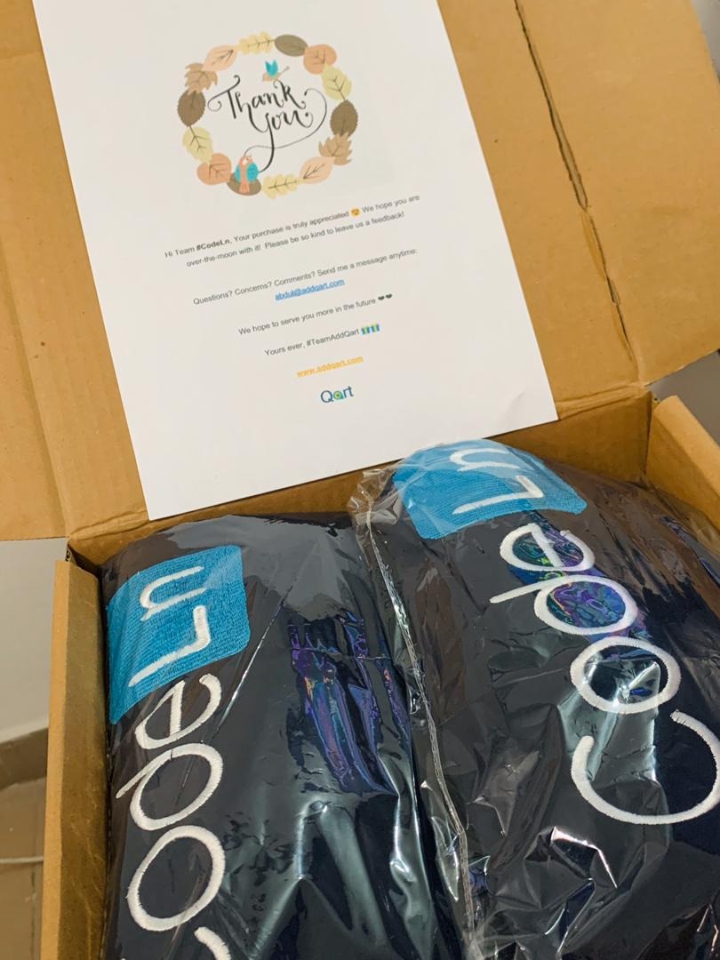A Qart thank-you box addressed to Team CodeLN, our first paying customer