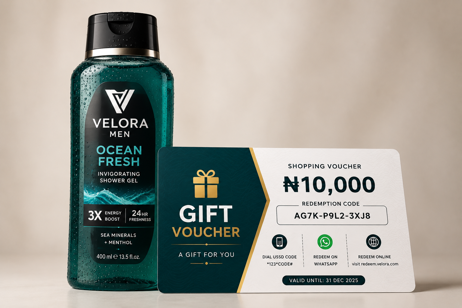 Printed voucher redemption — A physical card or slip with a code to redeem.