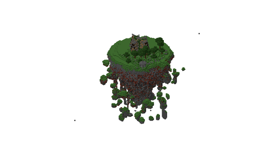 Floating island with a crimson medieval house on it