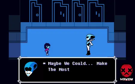 1boy 1boy1girl 1girls accurate_art_style animated ass black_screen_roulette blue_floor blue_skin cum cum_in_pussy deltarune deltarune_chapter_2 drunk female forced kris_(deltarune) larger_female long_video longer_than_30_seconds longer_than_one_minute mayin pixel_art queen_(deltarune) size_difference smaller_male sound tagme video