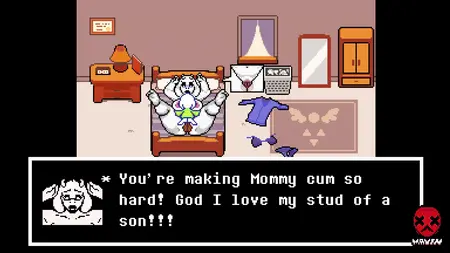 1boy 1boy1girl 1girls 2d animated asgore_dreemurr asriel_dreemurr ass big_ass big_breasts big_butt black_screen_roulette breasts butt cheating cheating_wife child cucked_by_own_son cuckold deltarune english_text furry incest mayin milf mother_and_son netorare pixel_animation pixel_art sound tagme text toriel video younger_male