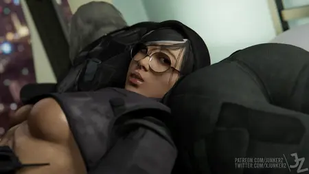 1boy 2girls 3d animated armor asian ass athletic athletic_female beanie big_ass black_screen_roulette blank_thumbnail blender breasts clothed clothing dokkaebi_(rainbow_six) erection female female_focus female_penetrated glasses iana_(rainbow_six) jiggle jiggling_ass junkerz kassioppiava laying_down leggings light-skinned_female light_skin longer_than_30_seconds looking_at_viewer male male/female male_penetrating male_penetrating_female male_pov medium_breasts moan moaning muscular muscular_female on_back on_bed on_stomach open_clothes penetration penis pov pussy rainbow_six rainbow_six_siege sex sound sound_effects spread_legs trio underboob vagina vaginal vaginal_penetration vaginal_sex video watermark white_hair