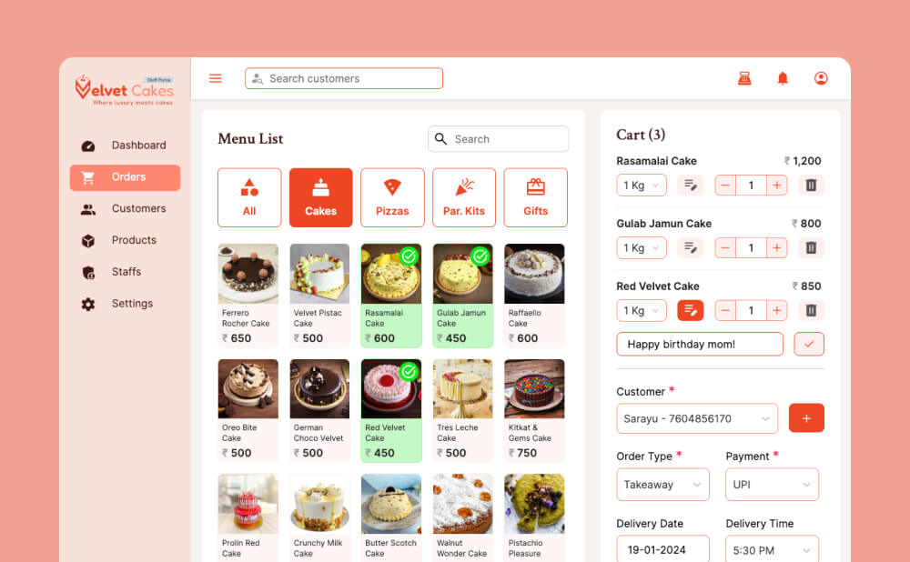 Creating an online ordering system for Velvet Cakes, a new age bakery chain