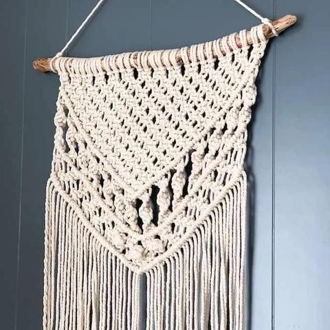 A macrame wall hanging