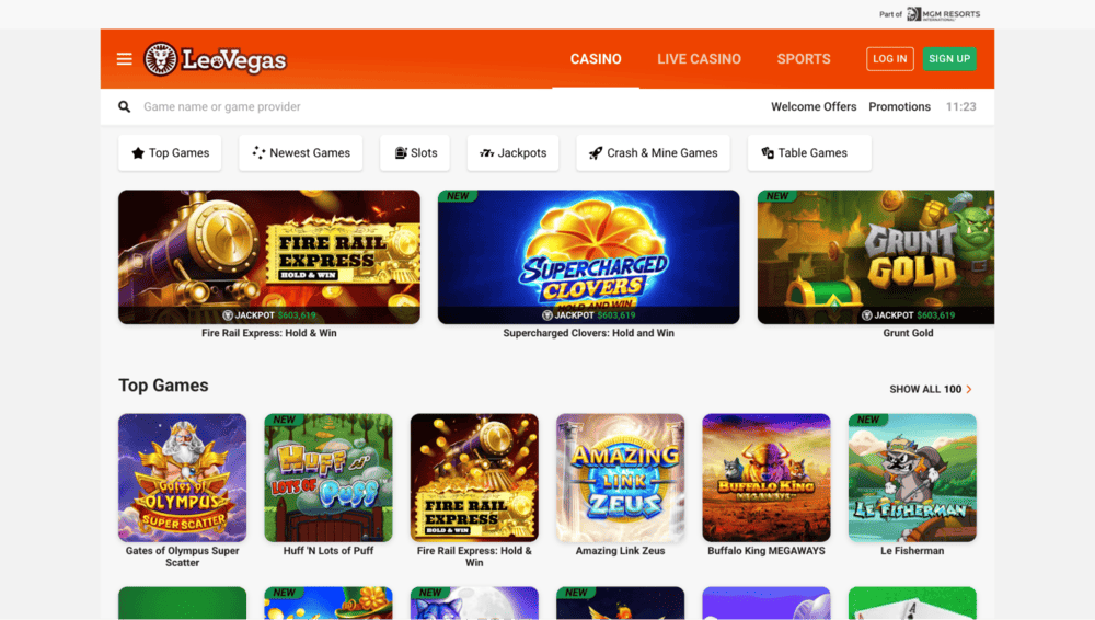 LeoVegas casino homepage