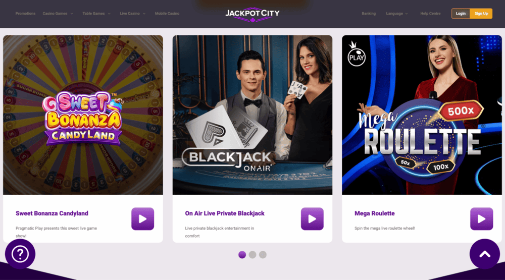 Jackpot City live dealer games lobby