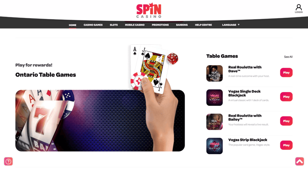 Spin Casino live dealer games lobby