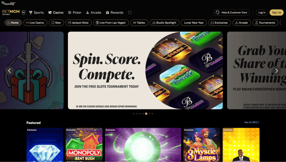 BetMGM casino homepage