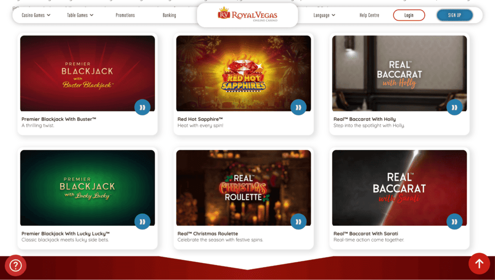 Royal Vegas live dealer games lobby