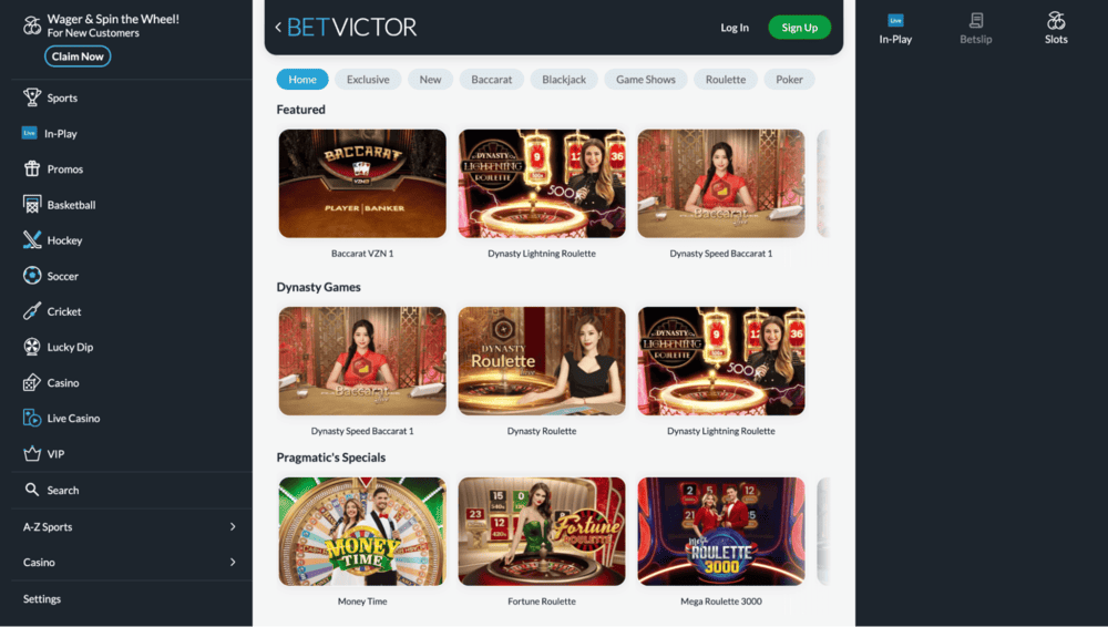 BetVictor live dealer games lobby