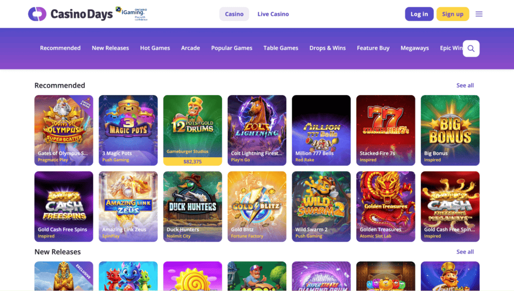 Casino Days casino homepage