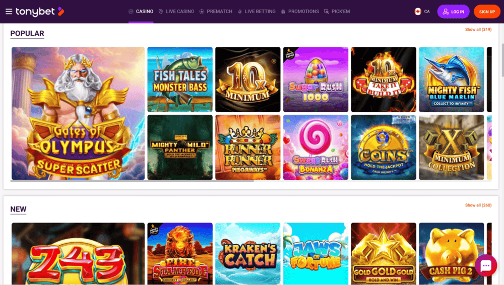 TonyBet fastest payout casino in Canada