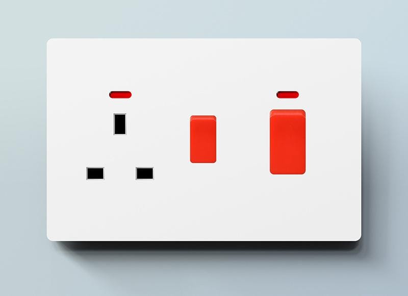 3 X 6 White Cooker Unit Electrical Switch & Socket with Red Indicator Light for Kitchen