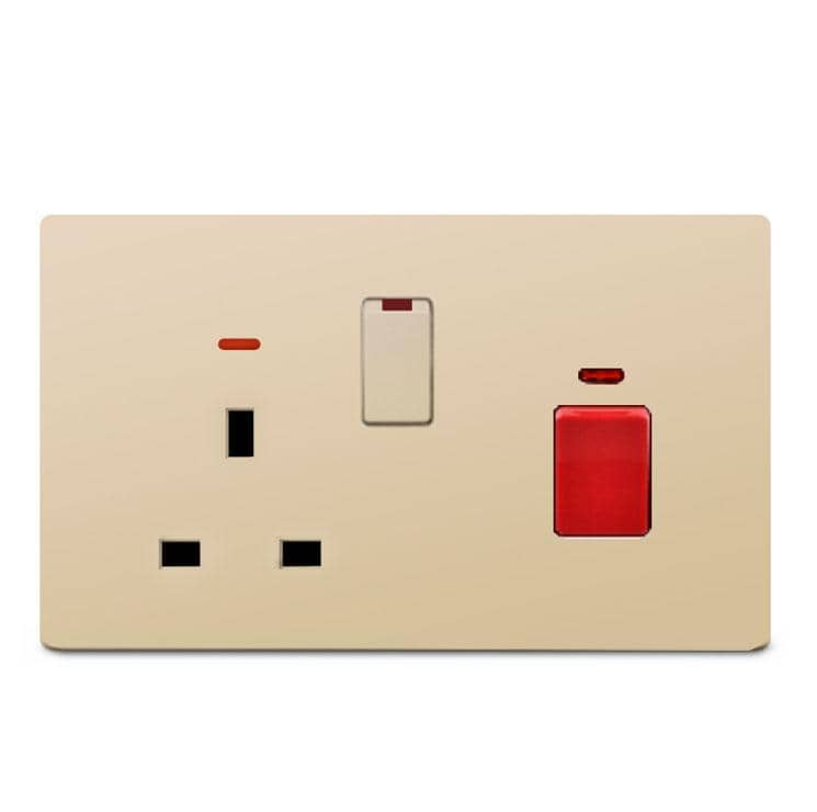 3 X 6 Polished Gold Cooker Unit Switch & Socket with Red Indicator Light for Kitchen