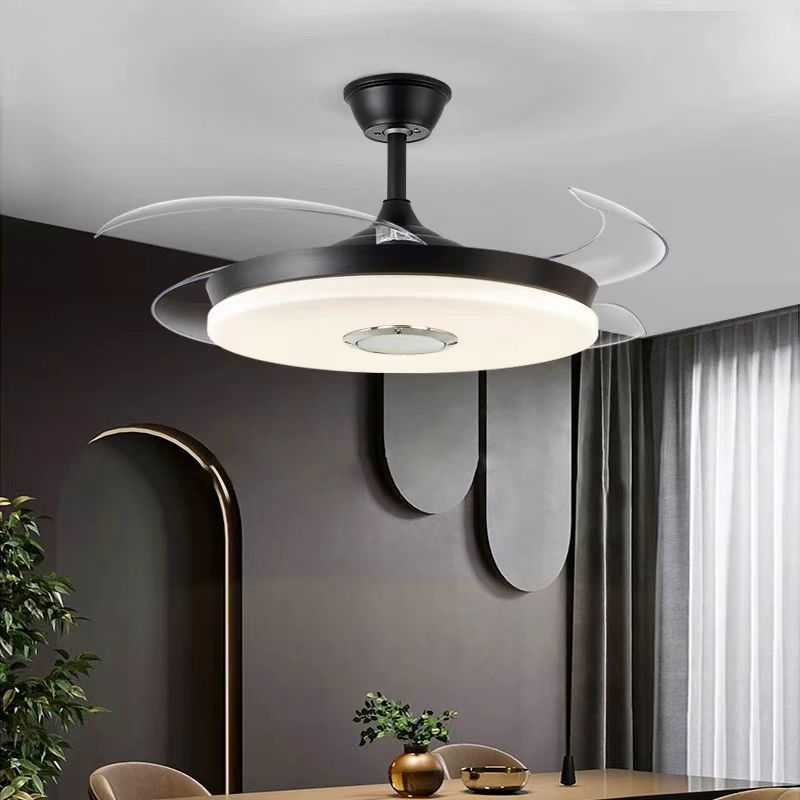 Luxury 42 Inch Black Ceiling Fan Chandelier with Invisible Blades and Built-In Audio.