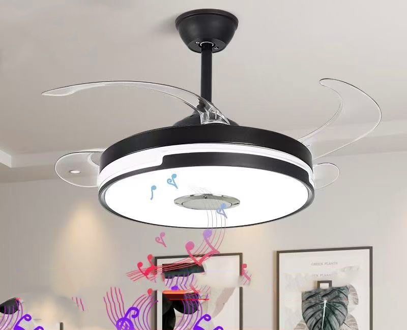 Luxury Black Ceiling Fan with Invisible Blades, LED Lighting &amp; Bluetooth Speakers.