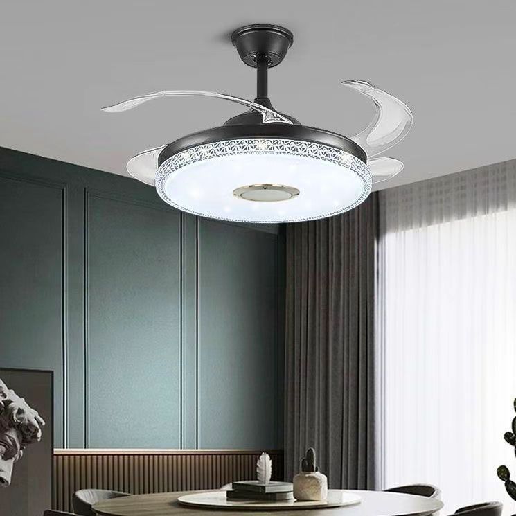 42-Inch Black Bluetooth Chandelier Fan with LED Light &amp; Music – Modern Retractable Chandelier.