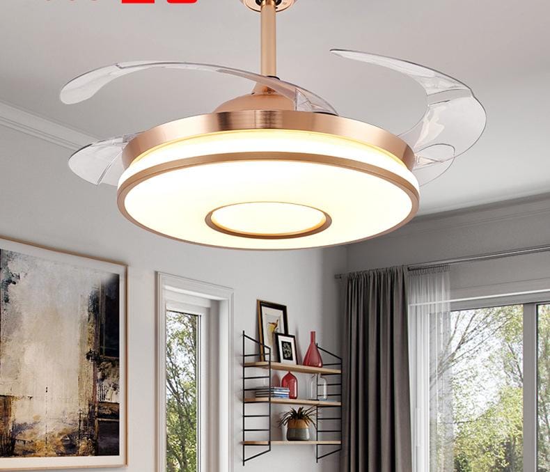 42 Inch Gold Bluetooth Chandelier Fan with 96W LED Light &amp; Retractable Blades.