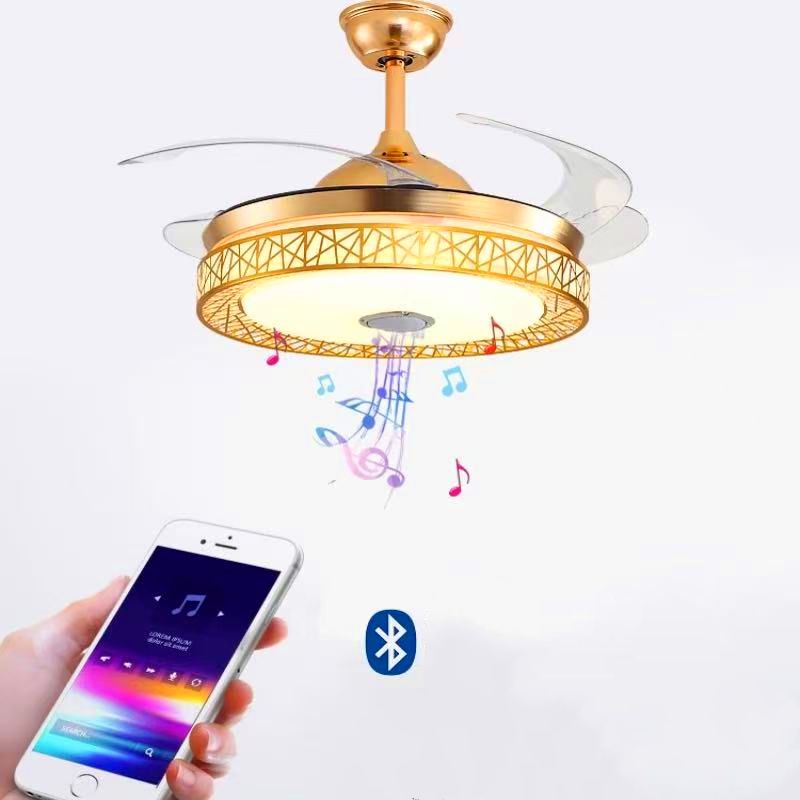 42-Inch Gold Bluetooth Chandelier Fan – Luxury Ceiling Fan with LED &amp; Speaker.