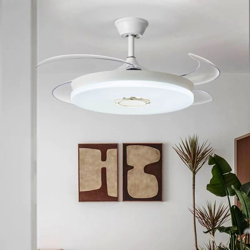 42” White Retractable Chandelier with LED Light and High-Quality Bluetooth Audio.