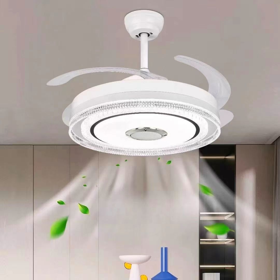 Modern 42” White Ceiling Fan with Invisible Blades, LED Lighting &amp; Bluetooth.