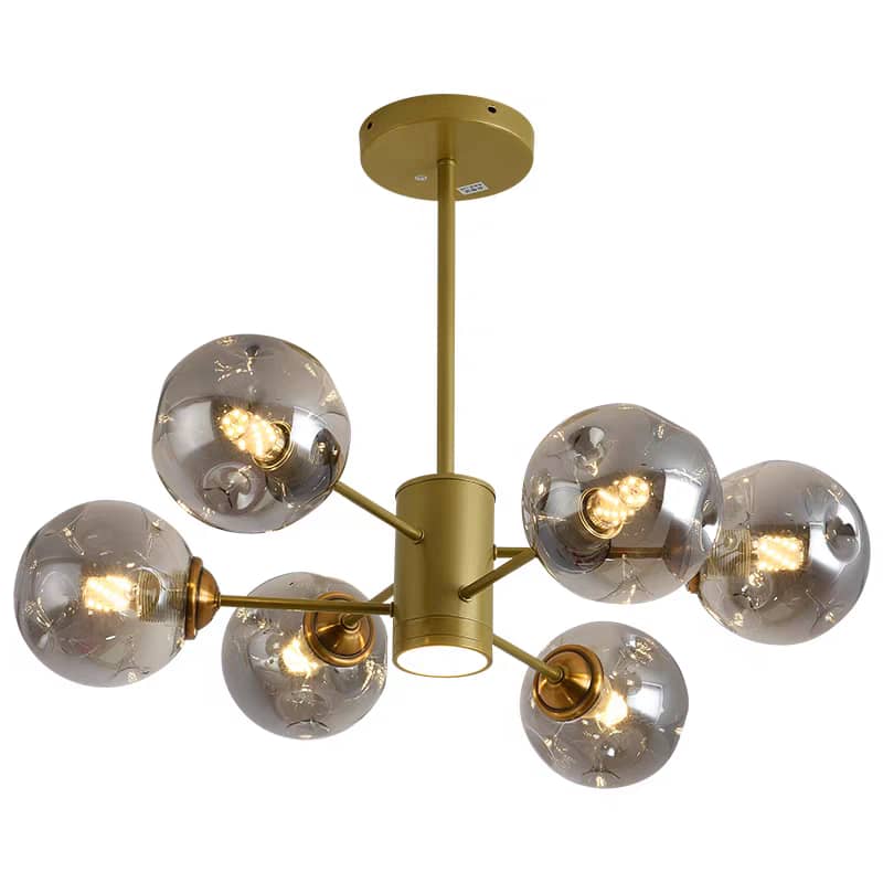 Luxury Nordic Glass Chandelier- 6-Head Gold and Gray Glass Chandelier for Home Décor.