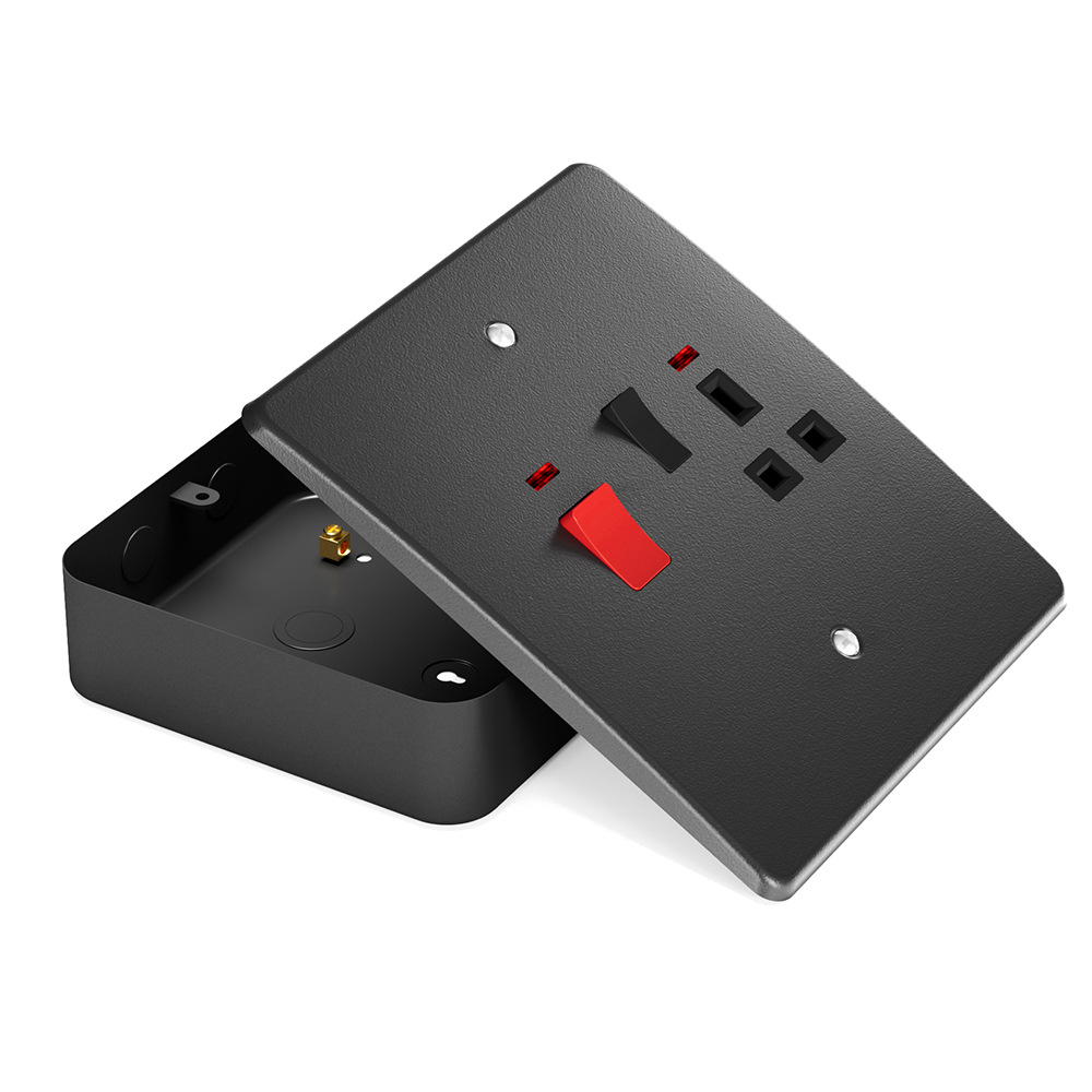6 X 6 Black Cooker Unit Socket & 45A Switch with Red Indicator Light for Kitchen