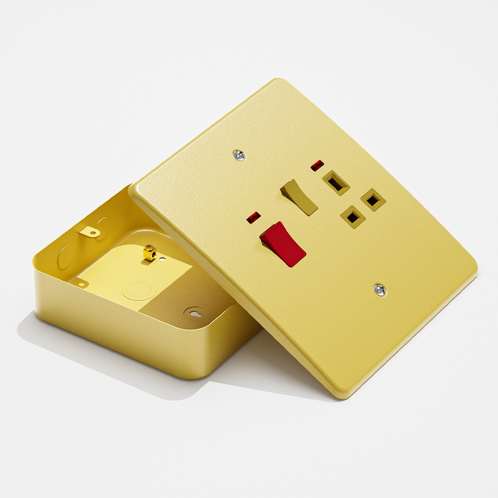 6 X 6 Polished Gold Cooker Unit 45A Switch & Socket with Red Indicator Light for Kitchen