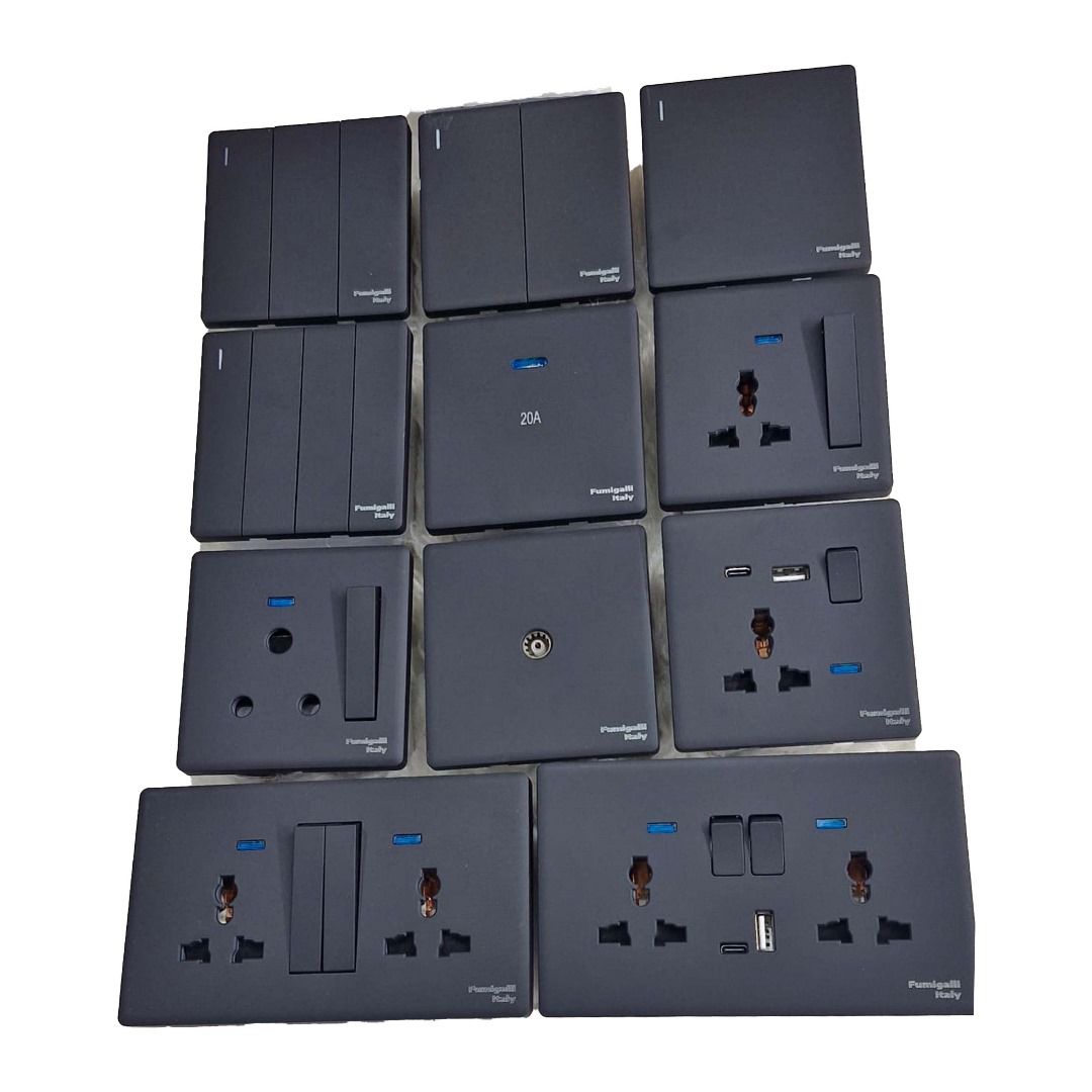 Matte Black Electrical Sockets and Switches, Decorative European Switches and Sockets for Offices, hotels and Kitchen