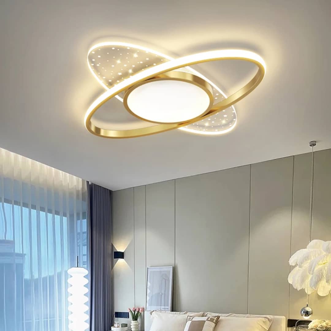 Modern Gold LED Ceiling Light Fitting –Swirl Flush Mount for Bedroom &amp; Living Room.