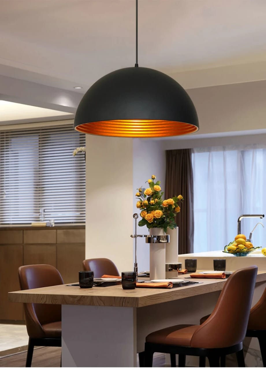 Modern Dining Table Drop Light – Two-Tone Half-Dome Pendant Lamp.