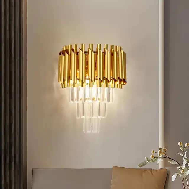 Modern Gold and Crystal Indoor Wall Light – Elegant Wall Lamp for Bedroom, Hallway, and Living Room