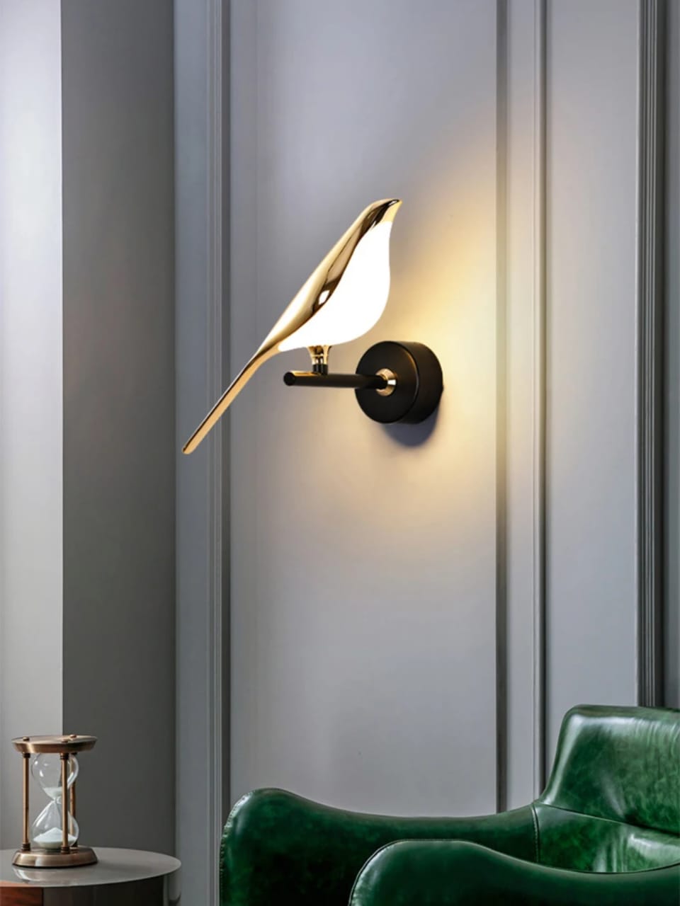 Artistic Bird Wall Light – Gold &amp; Black LED Indoor Wall Light for Living Room.