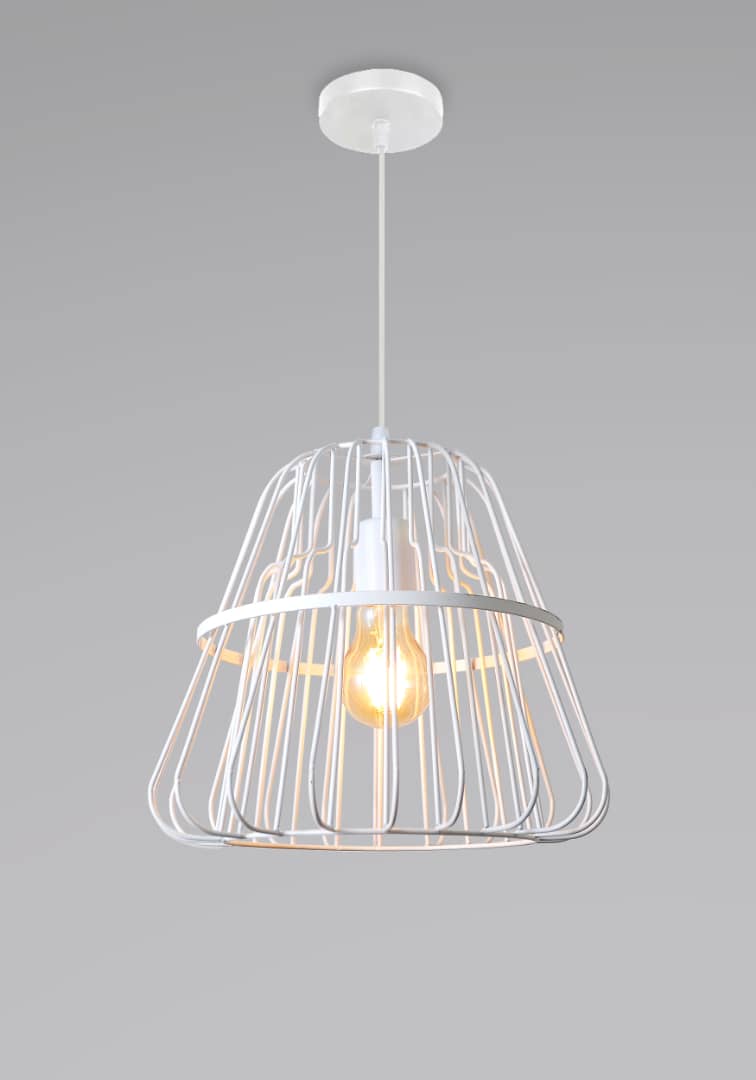 Modern Industrial Cage Drop Light – White Finish.