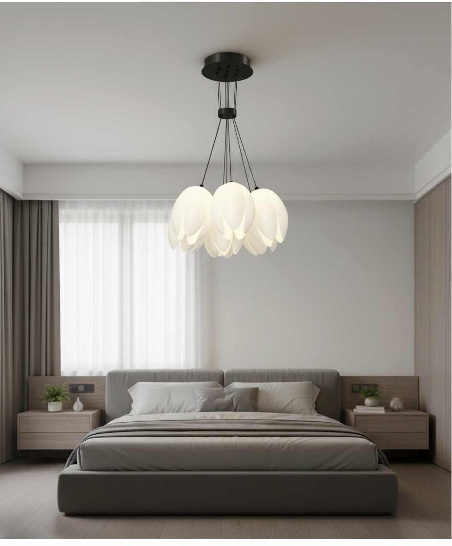 Modern Nordic White Flower LED Chandelier. Make a quiet statement with lighting that feels soft, stylish, and intentional.