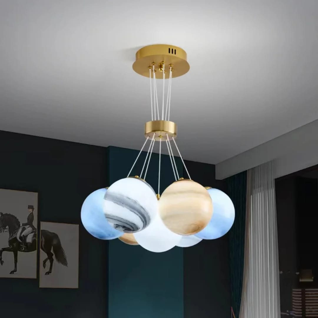 Luxury Gold Glass Globe Cluster Chandelier | Modern Nordic Bubble Pendant Light.