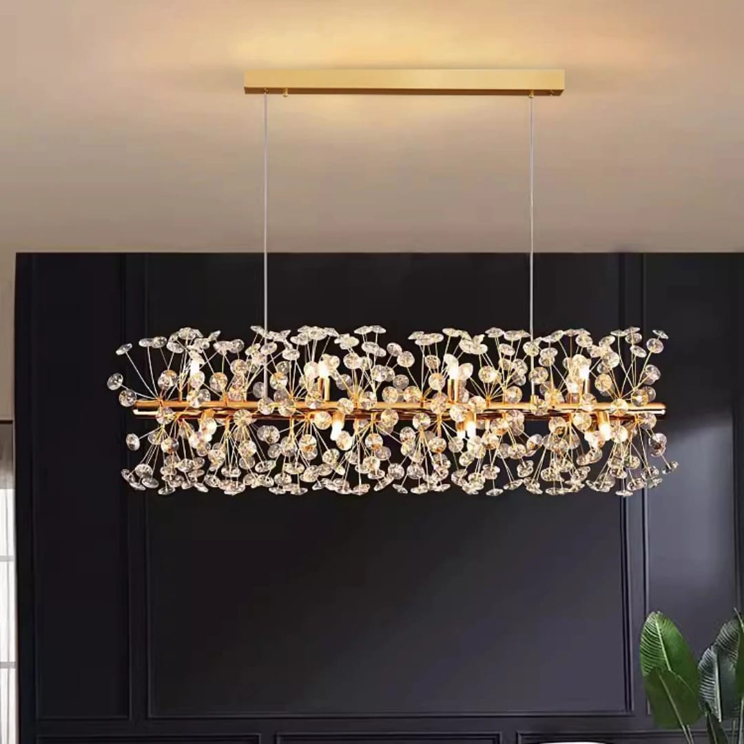 Nordic Gold LED Chandelier – Modern Crystal Ceiling Light for Dining Table.