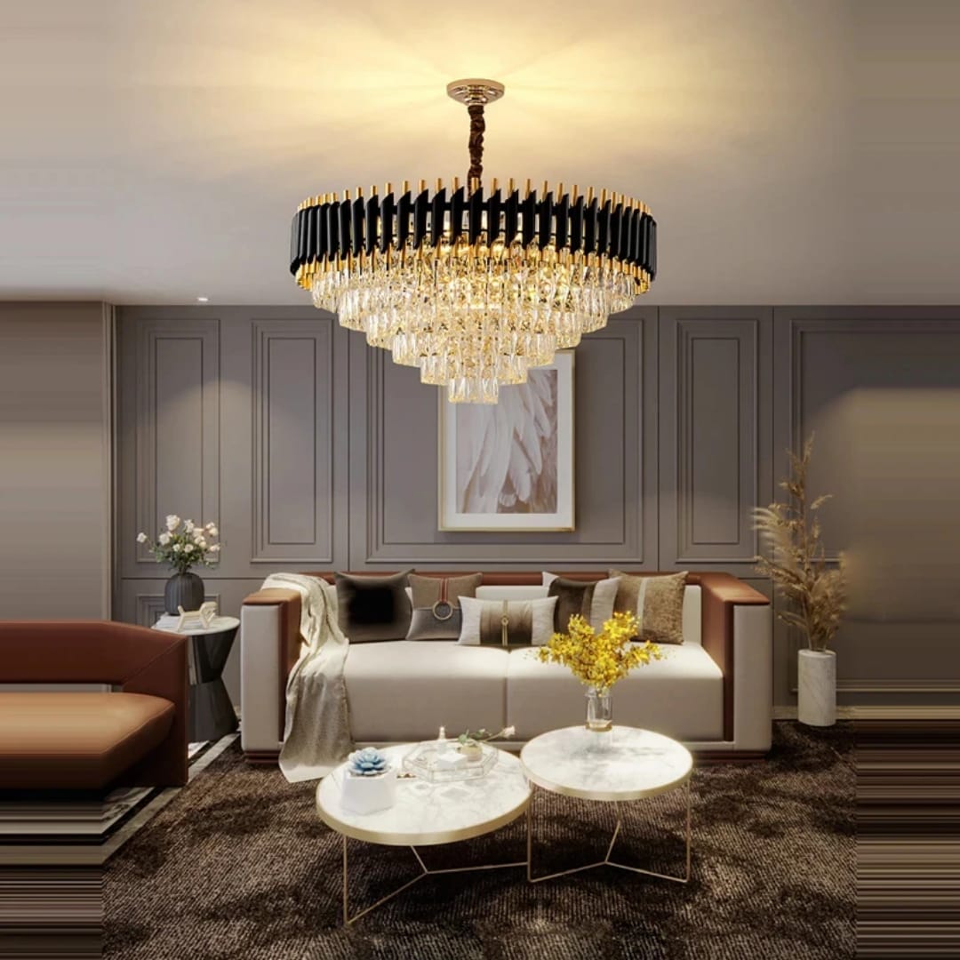 Elegant Multi-Tier Crystal Chandelier for Living Room Lighting.