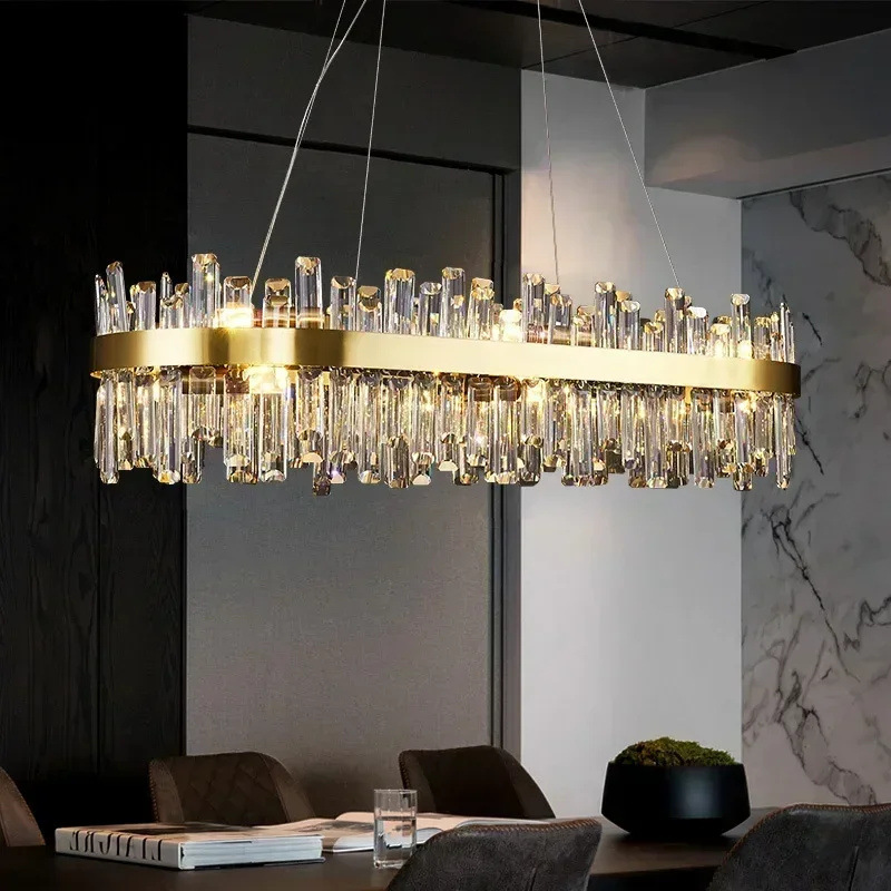 Modern Luxury Linear Crystal Chandelier for Dining &amp; Living Room.