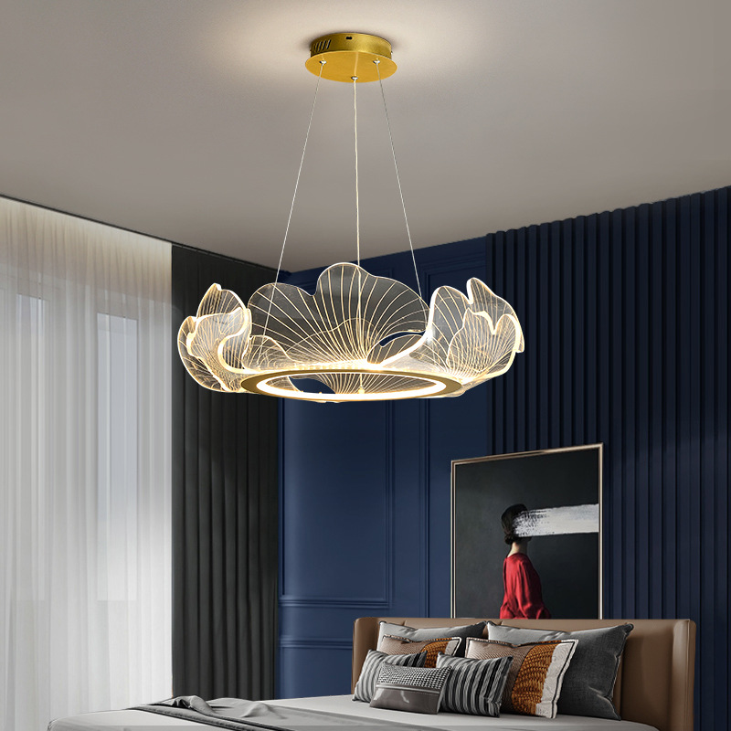 Luxury Gold-Head Nordic Chandelier with Soft LED Glow – Modern Bedroom Pendant Light.