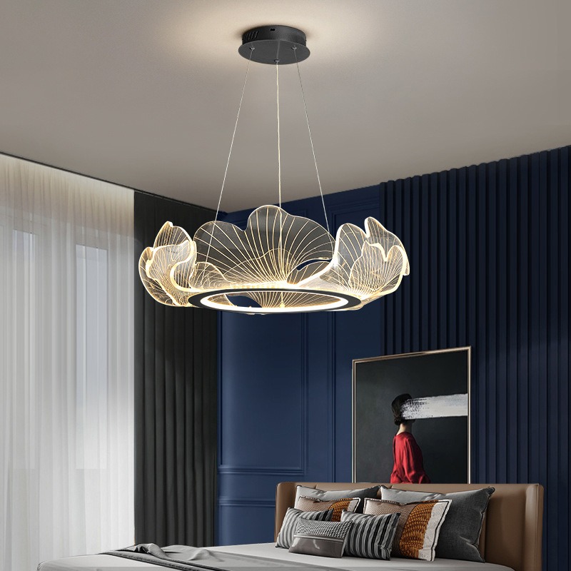 Elegant Flower-Inspired Black Head LED Chandelier – Hanging Ceiling Light for Living Room.
