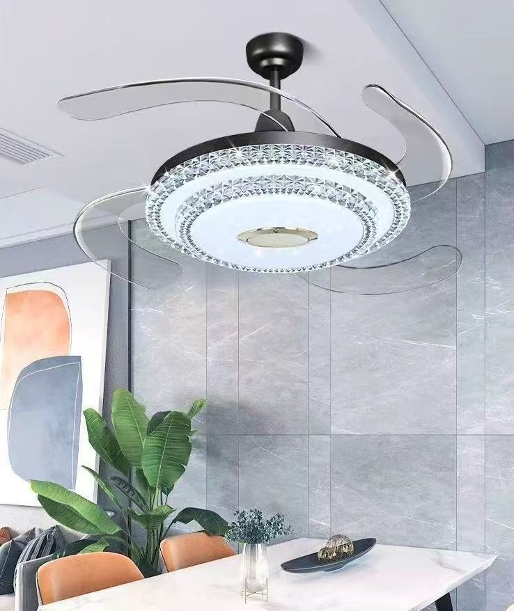 Energy-Efficient Black Bluetooth Ceiling Fan with LED Light for Bedroom &amp; Living Room.