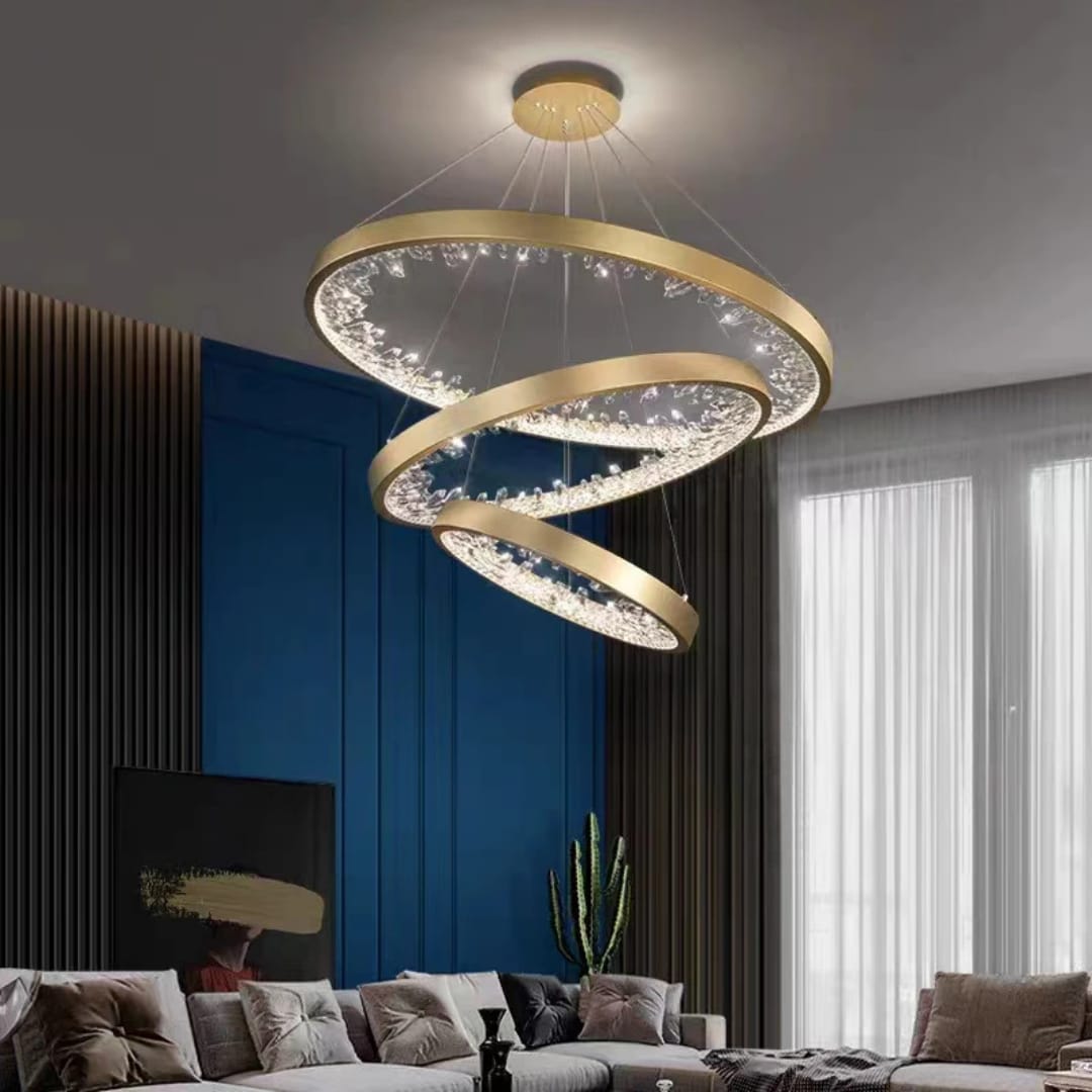 Three-Ring Gold Modern LED Chandelier for Stylish Interiors.