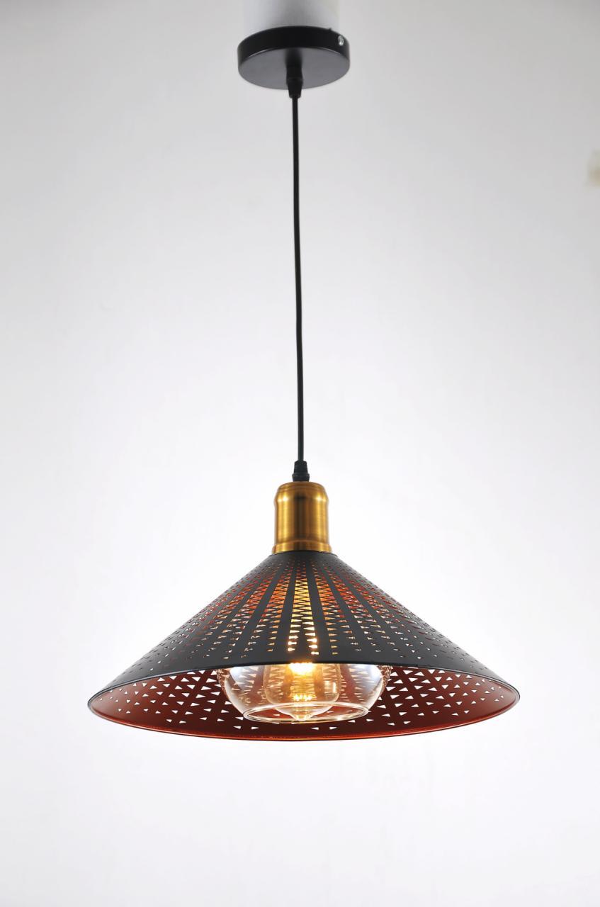 Matte Black Pendant Light with Gold Holder & Glass Bulb Cover.