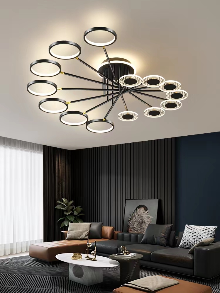 Modern Nordic 14-Ring LED Chandelier - Designer Gold Ceiling Fixture.