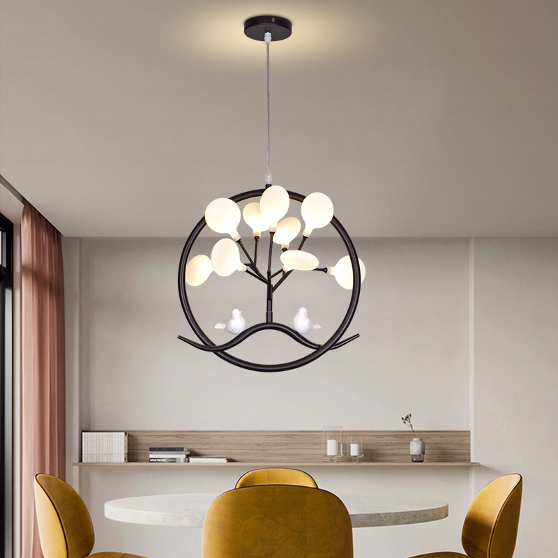 Black Nordic Bird Ceiling Chandelier – Decorative LED Pendant for Dining Room.