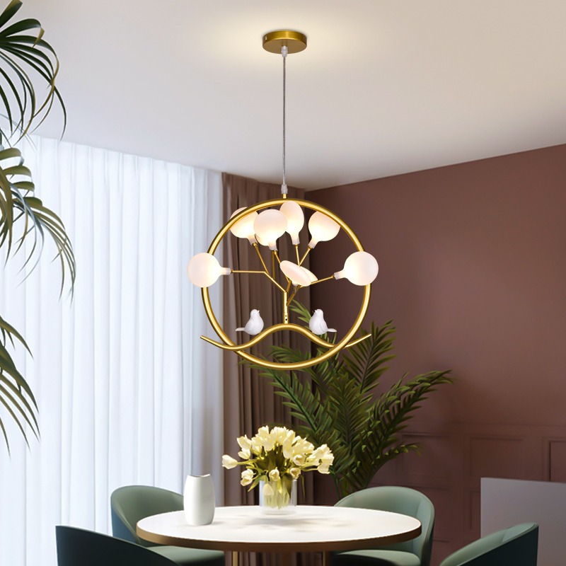 Gold Nordic Bird Chandelier – Decorative LED Hanging Light for Dining Room.
