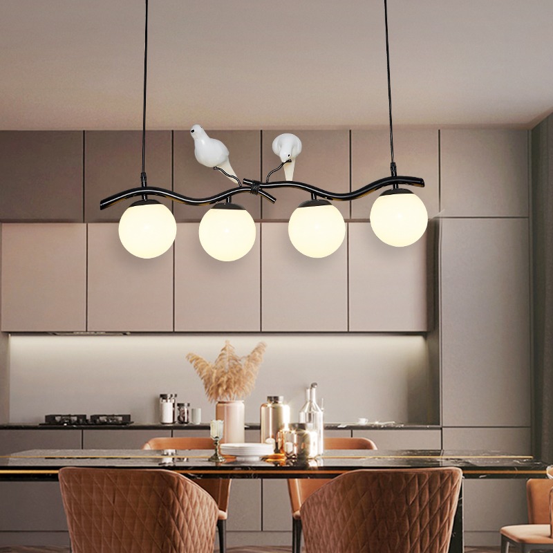 Nordic Black Bird Chandelier – Modern Branch Pendant Light with Glass Globes.