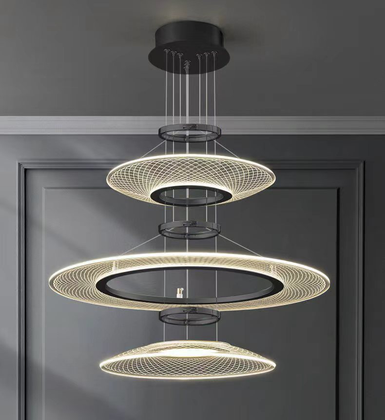 Modern LED Ring Chandelier – Matte Black Nordic Triple Circle Pendant.