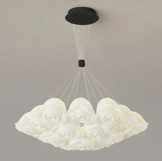 Luxury White Rose Petal Chandelier – Modern Nordic Floral Ceiling Fixture.